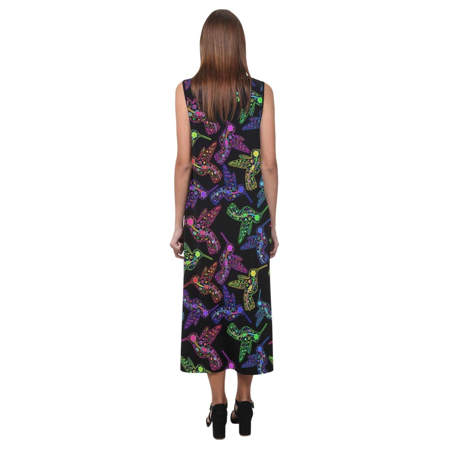 Floral Hummingbird Phaedra Sleeveless Open Fork Long Dress (Model D08) dress e-joyer 