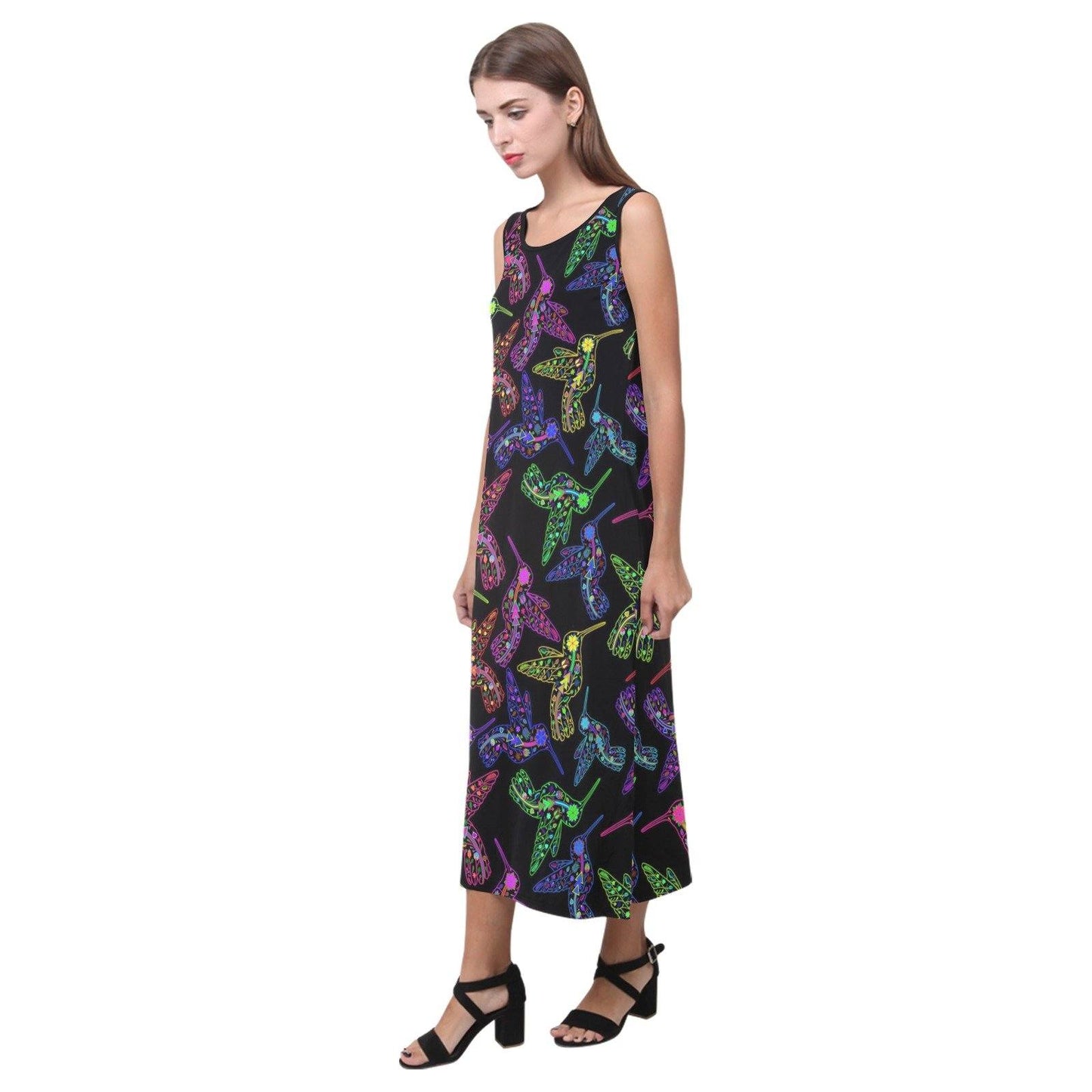 Floral Hummingbird Phaedra Sleeveless Open Fork Long Dress (Model D08) dress e-joyer 