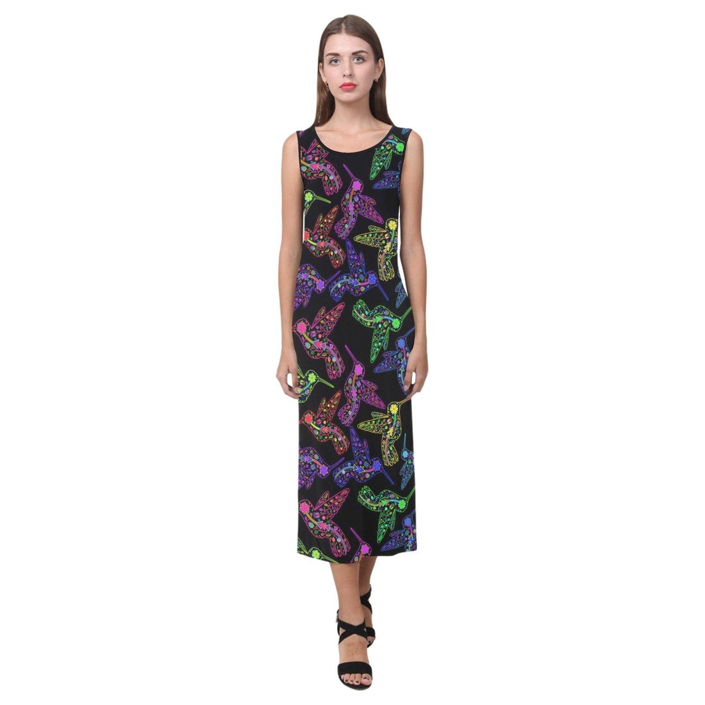 Floral Hummingbird Phaedra Sleeveless Open Fork Long Dress (Model D08) dress e-joyer 