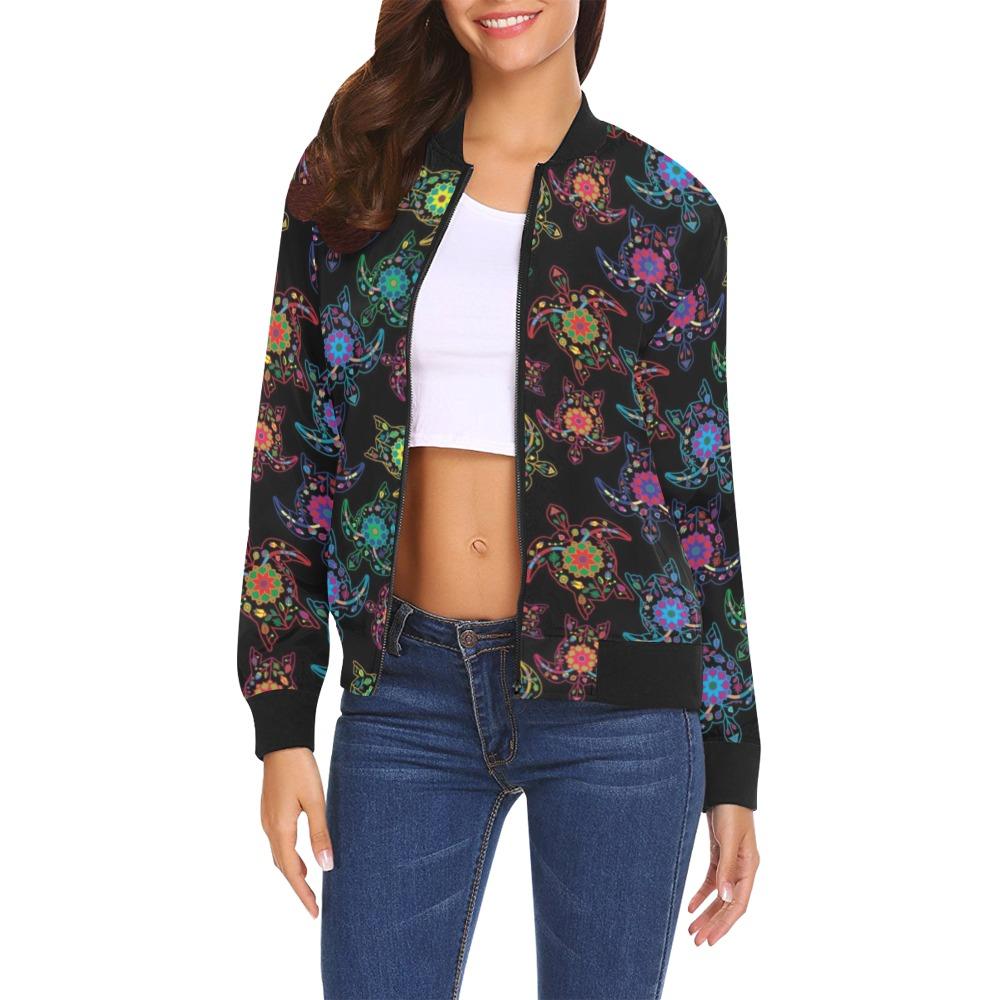 Floral Turtle All Over Print Bomber Jacket for Women (Model H19) All Over Print Bomber Jacket for Women (H19) e-joyer 