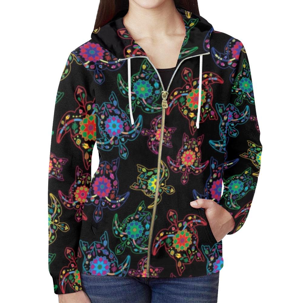 Floral Turtle All Over Print Full Zip Hoodie for Women (Model H14) All Over Print Full Zip Hoodie for Women (H14) e-joyer 