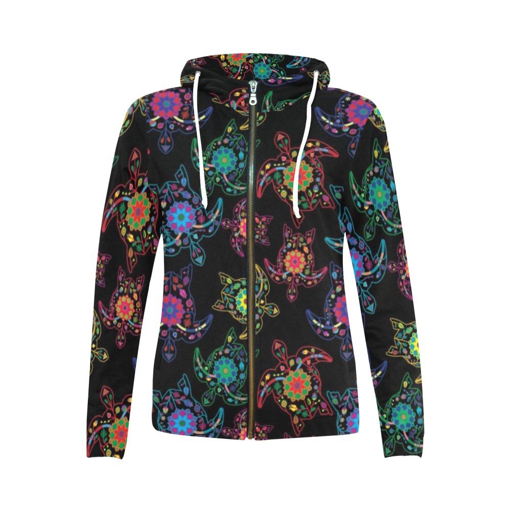 Floral Turtle All Over Print Full Zip Hoodie for Women (Model H14) All Over Print Full Zip Hoodie for Women (H14) e-joyer 