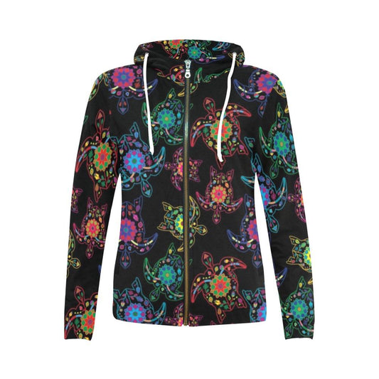 Floral Turtle All Over Print Full Zip Hoodie for Women (Model H14) All Over Print Full Zip Hoodie for Women (H14) e-joyer 