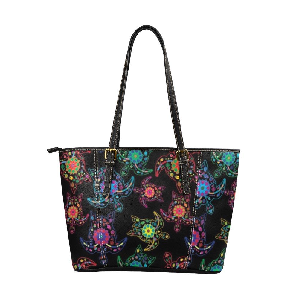 Floral Turtle Leather Tote Bag/Large (Model 1640) bag e-joyer 