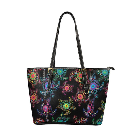 Floral Turtle Leather Tote Bag/Large (Model 1640) bag e-joyer 