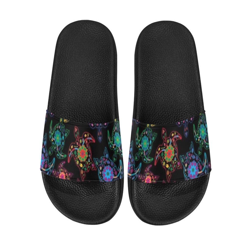 Floral Turtle Men's Slide Sandals (Model 057) Men's Slide Sandals (057) e-joyer 