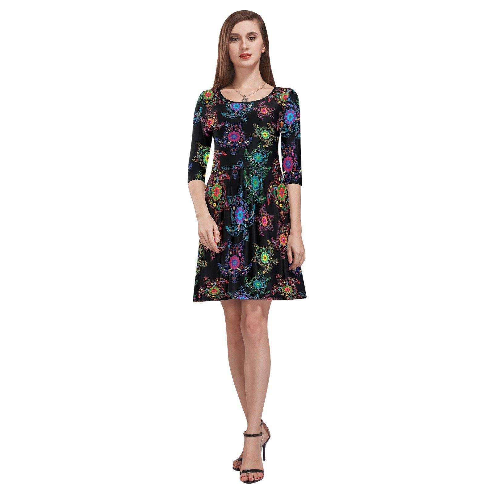 Floral Turtle Tethys Half-Sleeve Skater Dress(Model D20) Tethys Half-Sleeve Skater Dress (D20) e-joyer 