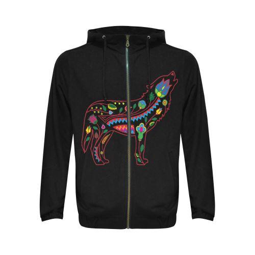 Floral Wolf All Over Print Full Zip Hoodie for Men (Model H14) All Over Print Full Zip Hoodie for Men (H14) e-joyer 