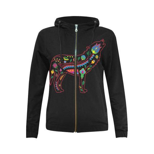 Floral Wolf All Over Print Full Zip Hoodie for Women (Model H14) All Over Print Full Zip Hoodie for Women (H14) e-joyer 