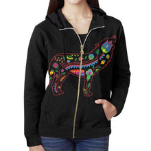 Load image into Gallery viewer, Floral Wolf All Over Print Full Zip Hoodie for Women (Model H14) All Over Print Full Zip Hoodie for Women (H14) e-joyer 
