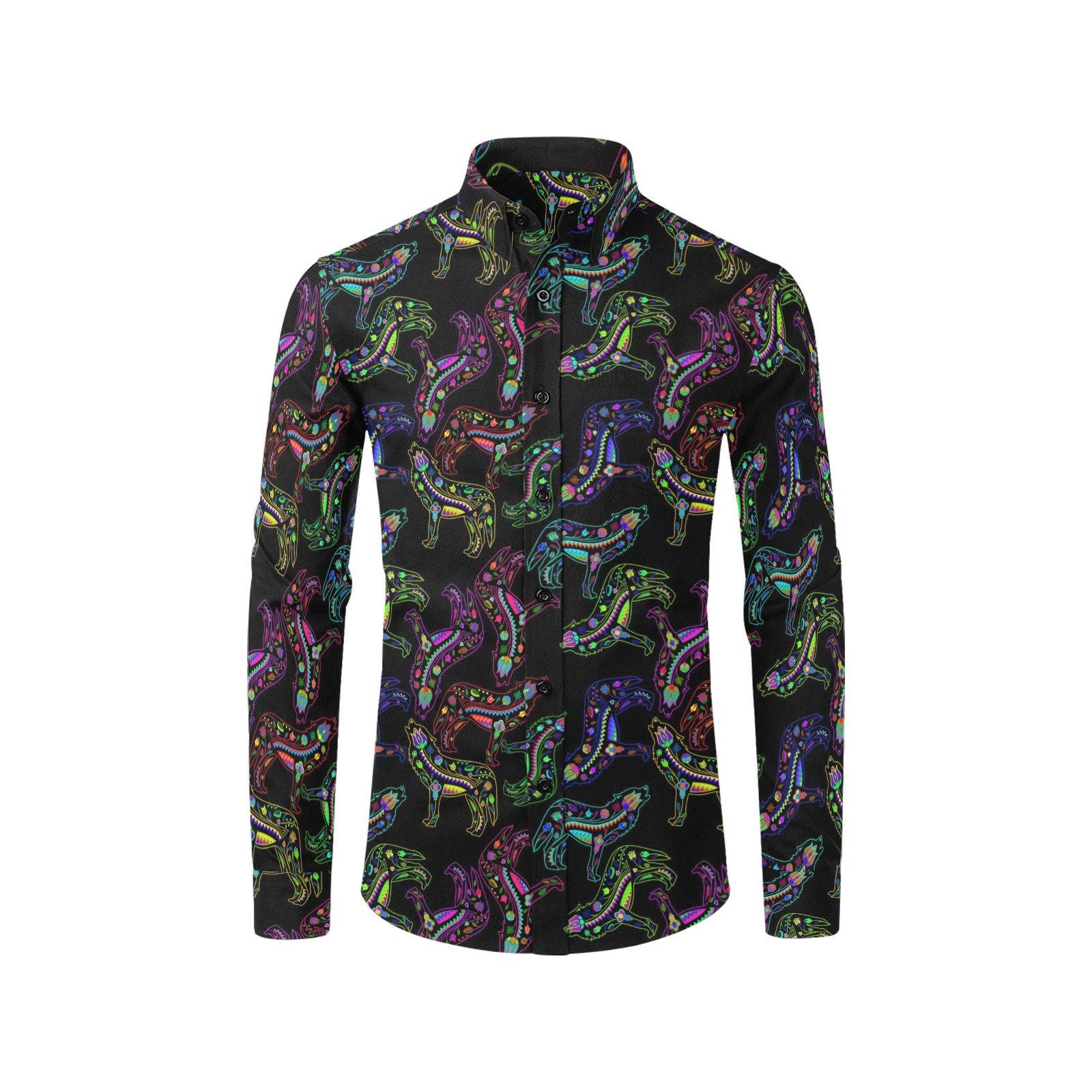 Floral Wolf Men's All Over Print Casual Dress Shirt (Model T61) Men's Dress Shirt (T61) e-joyer 