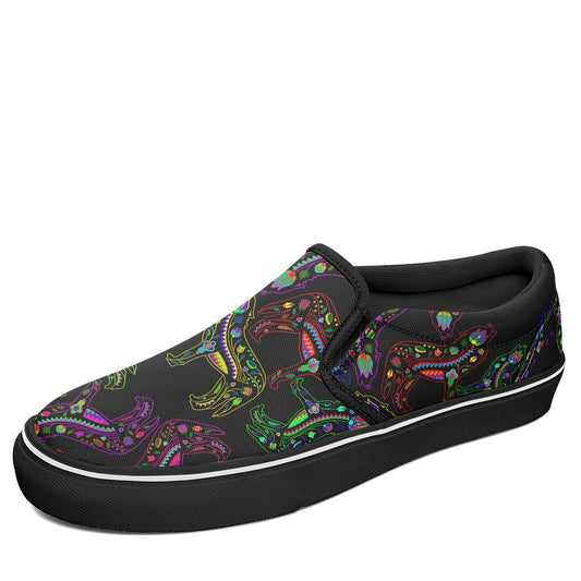 Floral Wolf Otoyimm Canvas Slip On Shoes otoyimm Herman US Youth 1 / EUR 32 Black Sole 