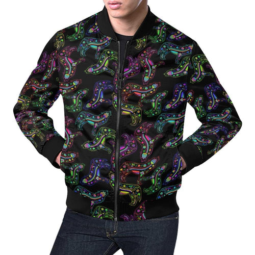 Floral Wolves All Over Print Bomber Jacket for Men (Model H19) All Over Print Bomber Jacket for Men (H19) e-joyer 