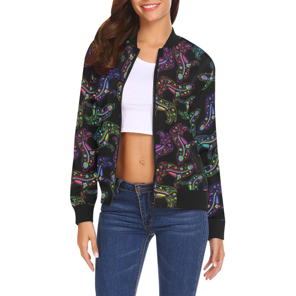 Floral Wolves All Over Print Bomber Jacket for Women (Model H19) All Over Print Bomber Jacket for Women (H19) e-joyer 