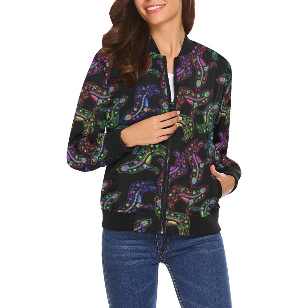 Floral Wolves All Over Print Bomber Jacket for Women (Model H19) All Over Print Bomber Jacket for Women (H19) e-joyer 