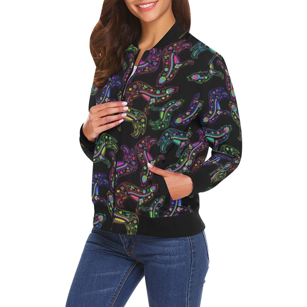 Floral Wolves All Over Print Bomber Jacket for Women (Model H19) All Over Print Bomber Jacket for Women (H19) e-joyer 