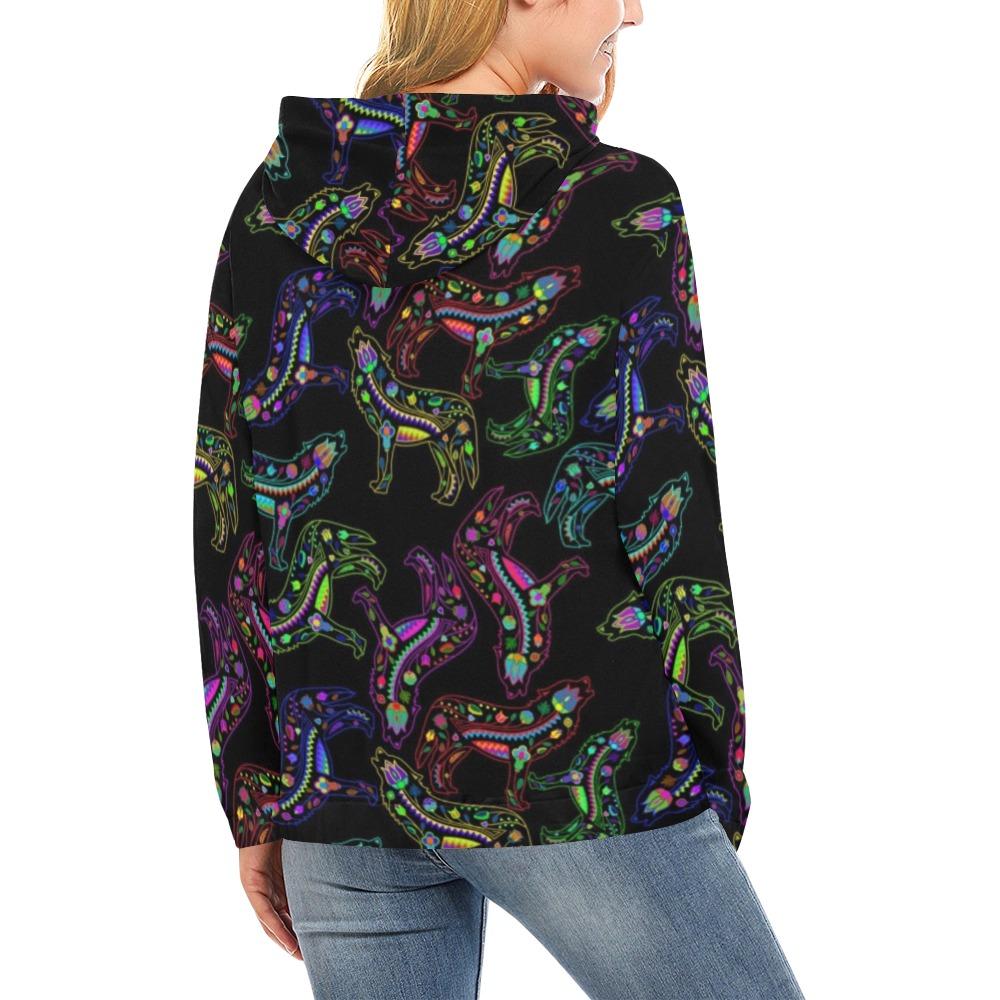 Floral Wolves All Over Print Hoodie for Women (USA Size) (Model H13) All Over Print Hoodie for Women (H13) e-joyer 