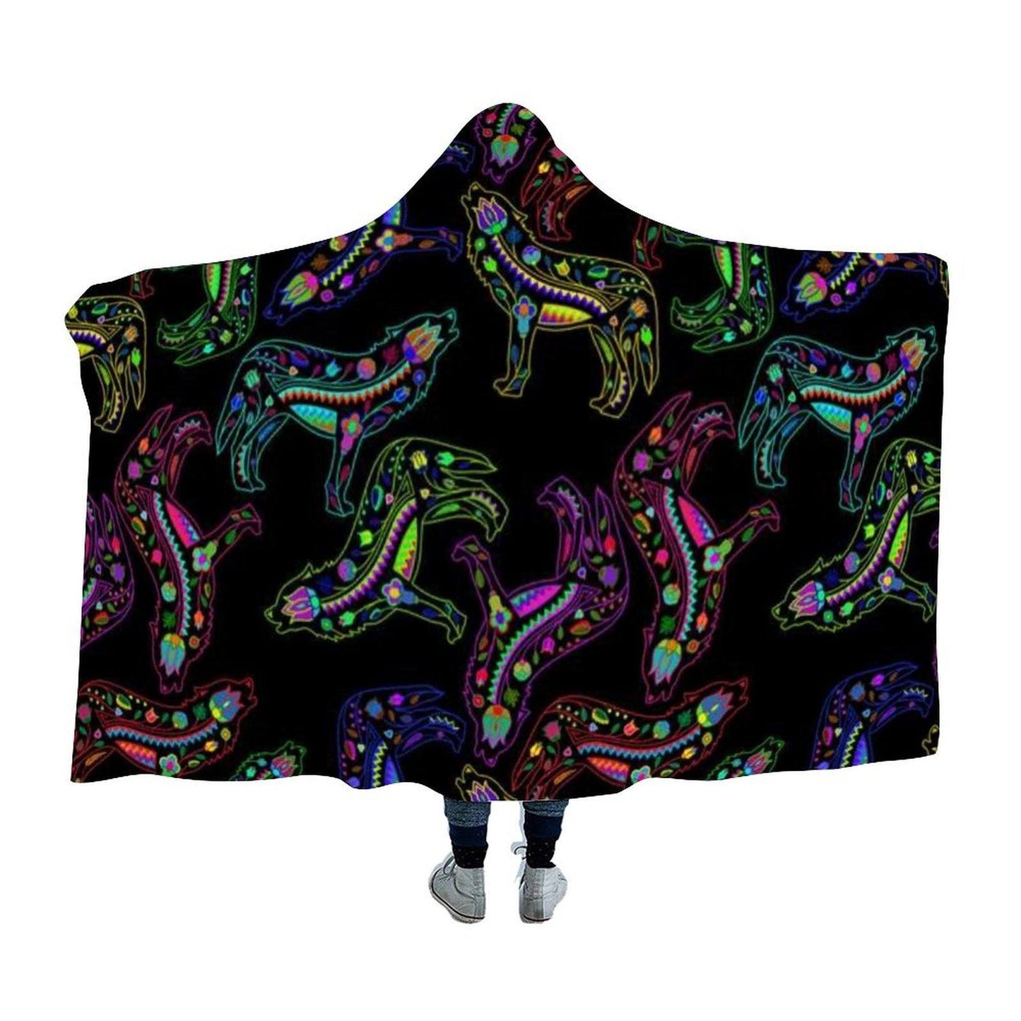 Floral Wolves Hooded Blanket blanket 49 Dzine 