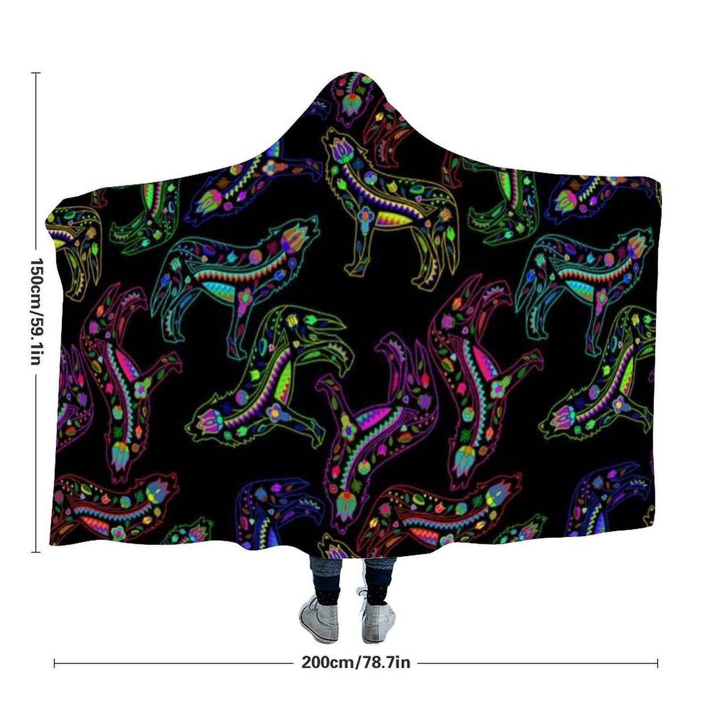 Floral Wolves Hooded Blanket blanket 49 Dzine 