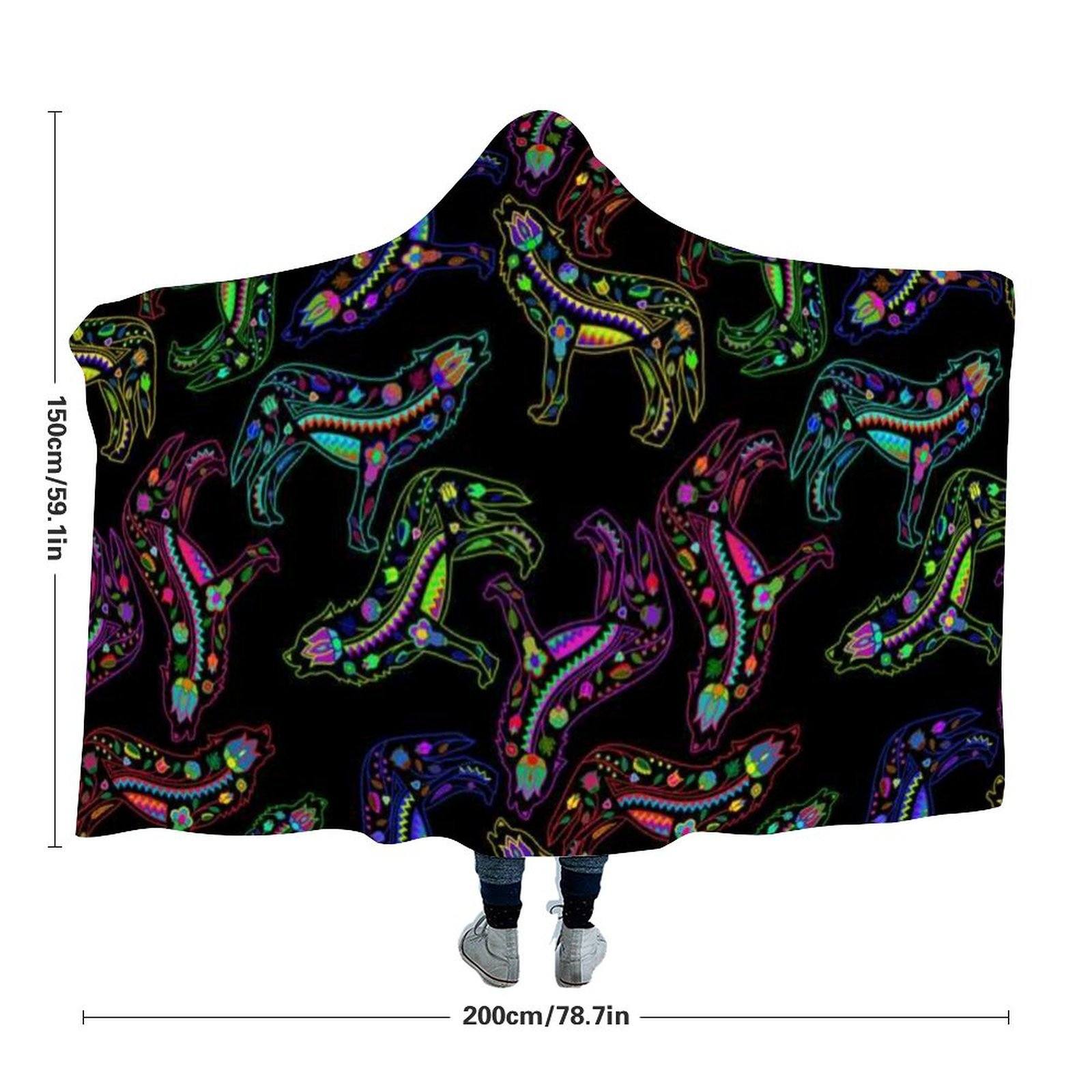 Floral Wolves Hooded Blanket blanket 49 Dzine 