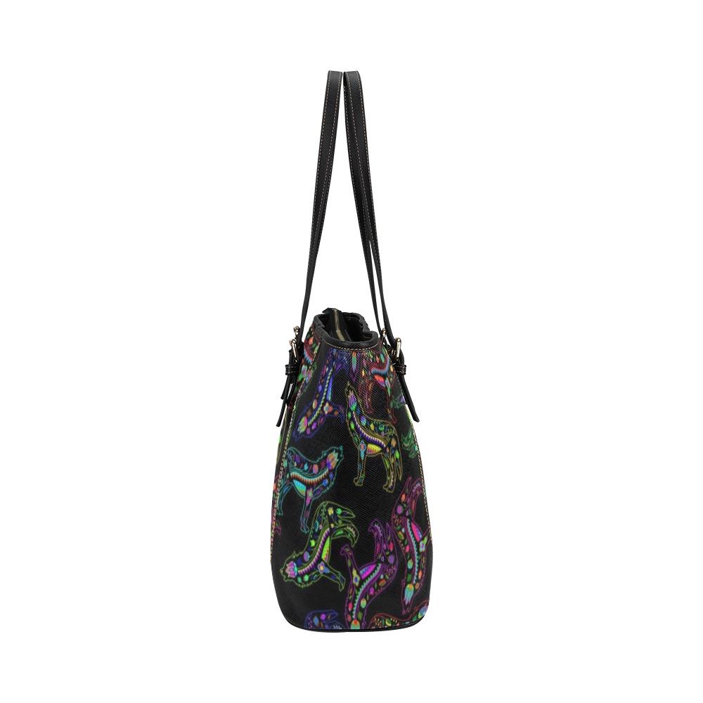 Floral Wolves Leather Tote Bag/Large (Model 1640) bag e-joyer 