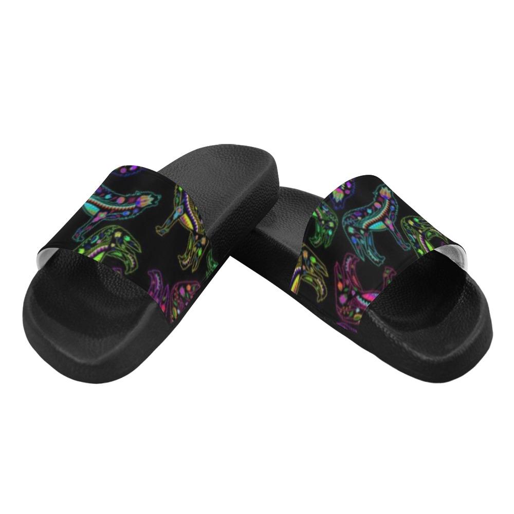 Floral Wolves Men's Slide Sandals (Model 057) Men's Slide Sandals (057) e-joyer 