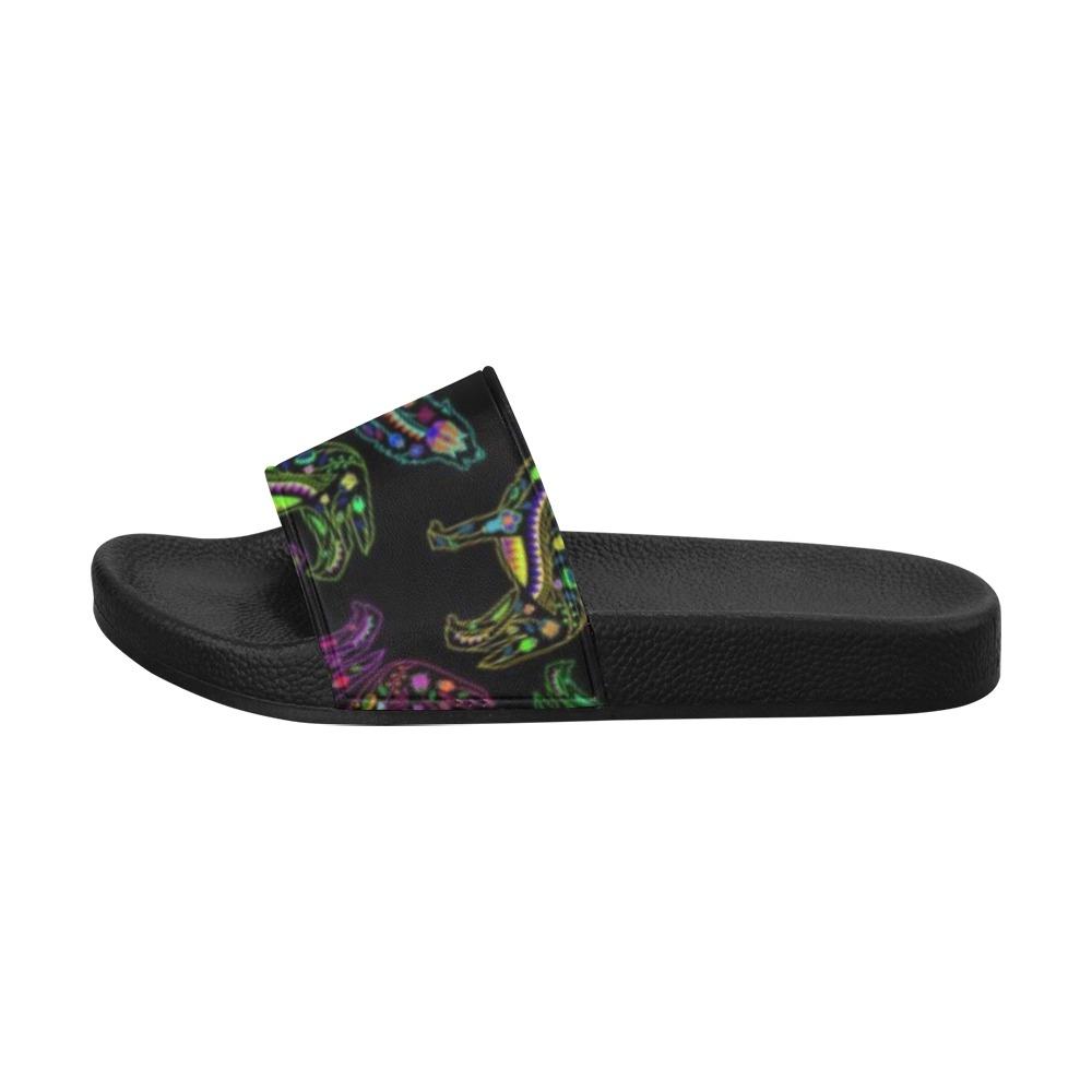 Floral Wolves Men's Slide Sandals (Model 057) Men's Slide Sandals (057) e-joyer 