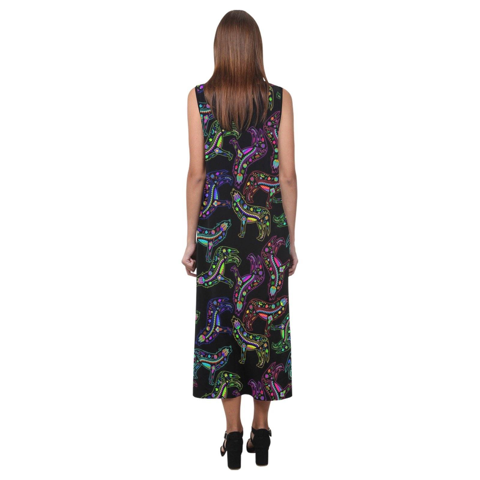 Floral Wolves Phaedra Sleeveless Open Fork Long Dress (Model D08) dress e-joyer 