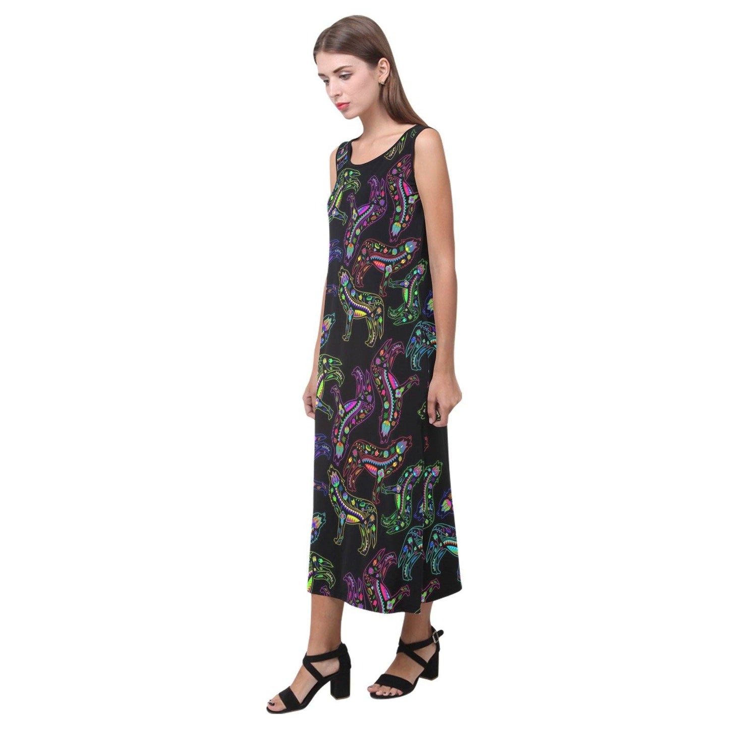 Floral Wolves Phaedra Sleeveless Open Fork Long Dress (Model D08) dress e-joyer 