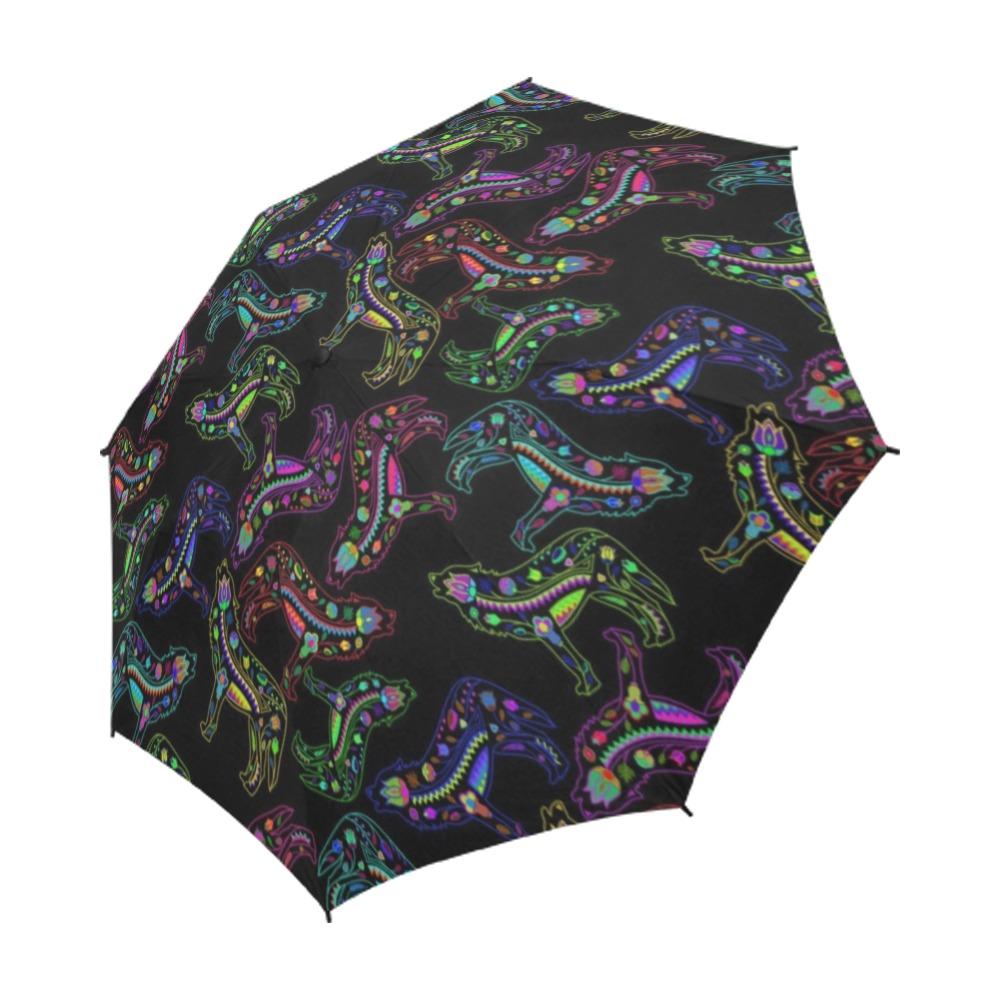 Floral Wolves Semi-Automatic Foldable Umbrella (Model U05) Semi-Automatic Foldable Umbrella e-joyer 