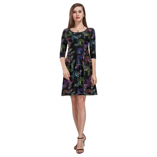 Floral Wolves Tethys Half-Sleeve Skater Dress(Model D20) Tethys Half-Sleeve Skater Dress (D20) e-joyer 