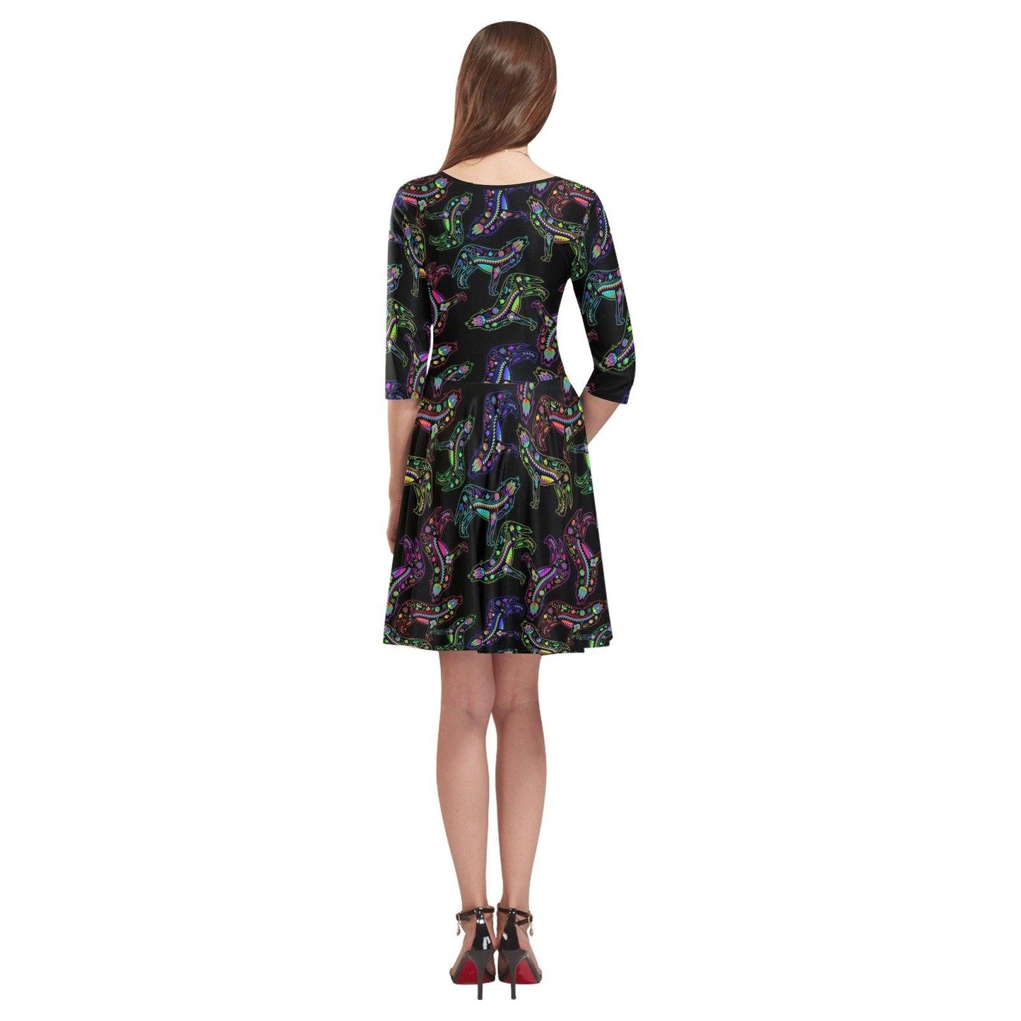 Floral Wolves Tethys Half-Sleeve Skater Dress(Model D20) Tethys Half-Sleeve Skater Dress (D20) e-joyer 