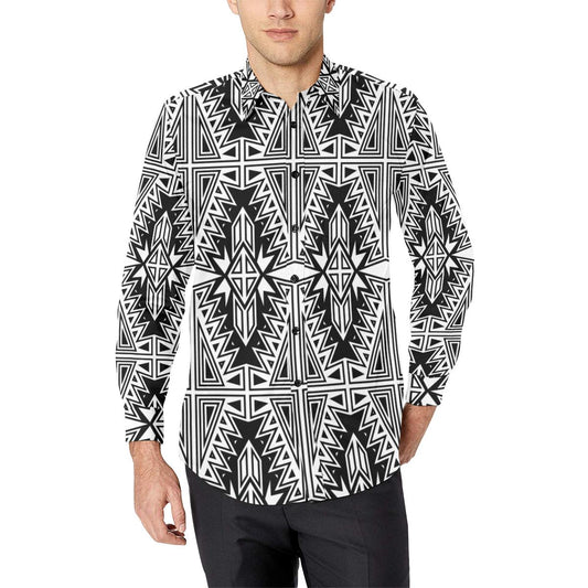 Four Directions Black and White Men's All Over Print Casual Dress Shirt (Model T61) Men's Dress Shirt (T61) e-joyer 