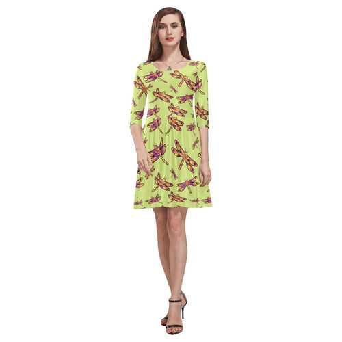 Gathering Lime Tethys Half-Sleeve Skater Dress(Model D20) Tethys Half-Sleeve Skater Dress (D20) e-joyer 