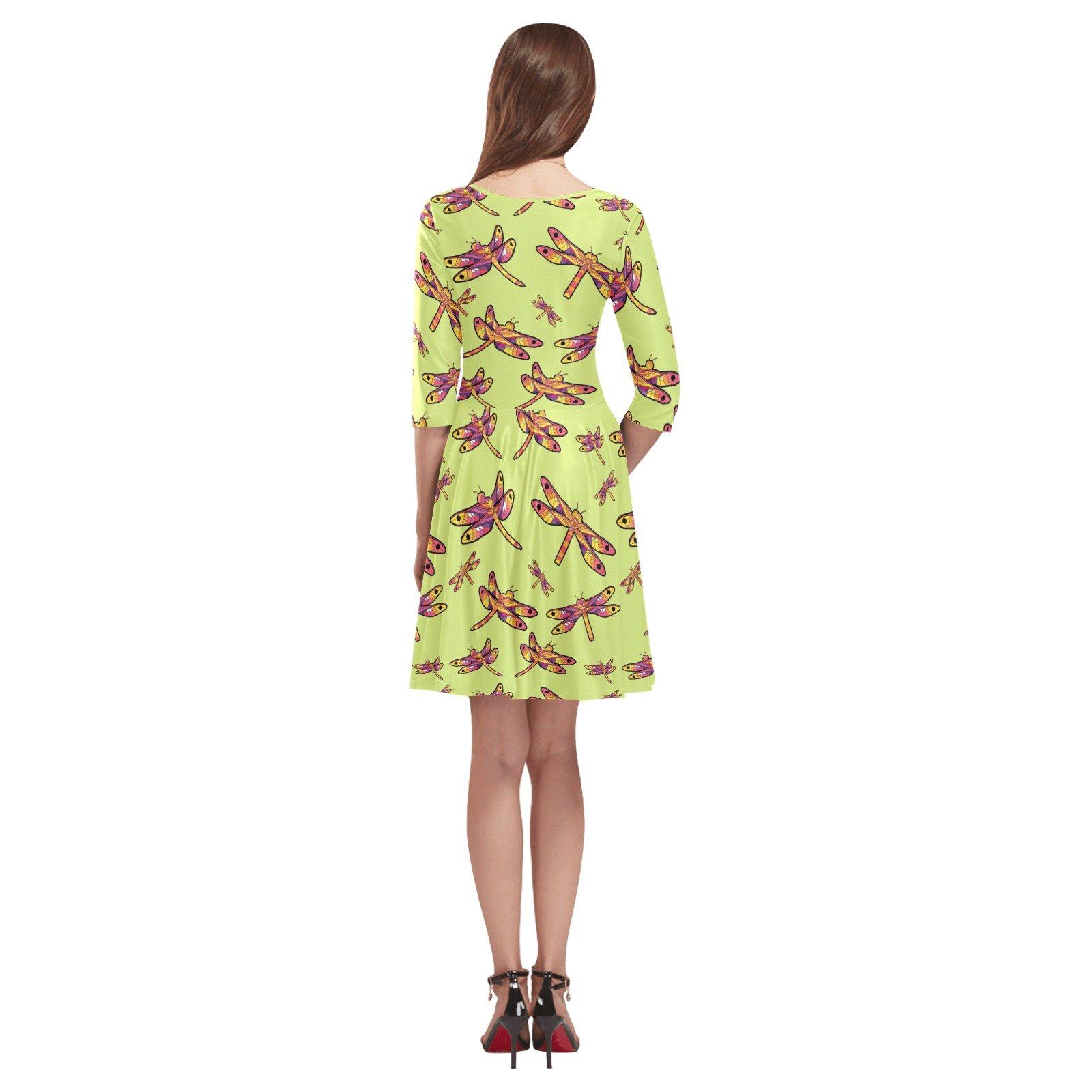 Gathering Lime Tethys Half-Sleeve Skater Dress(Model D20) Tethys Half-Sleeve Skater Dress (D20) e-joyer 