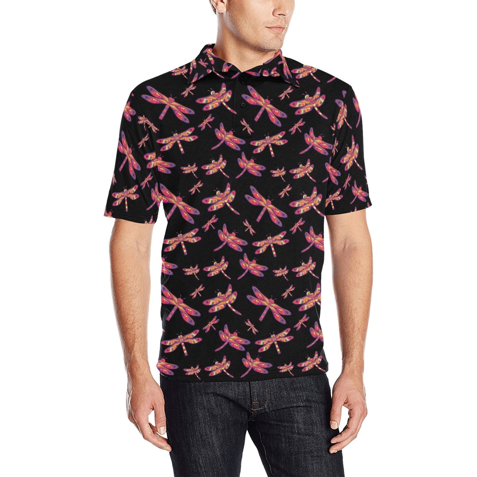 Gathering Noir Men's All Over Print Polo Shirt (Model T55) Men's Polo Shirt (Model T55) e-joyer 