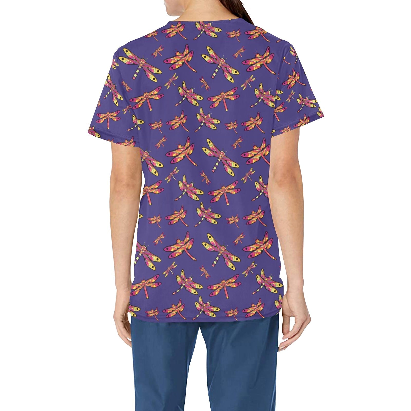 Gathering Purple All Over Print Scrub Top Scrub Top e-joyer 
