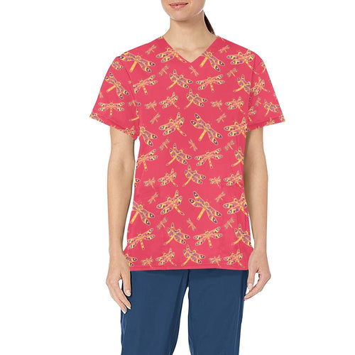 Gathering Rouge All Over Print Scrub Top Scrub Top e-joyer 