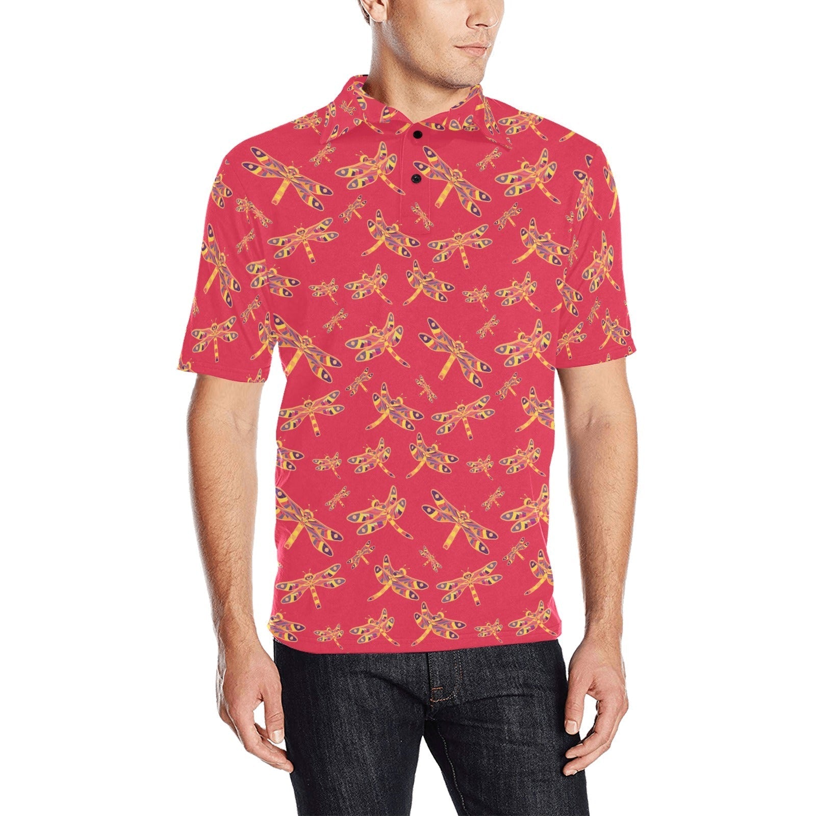 Gathering Rouge Men's All Over Print Polo Shirt (Model T55) Men's Polo Shirt (Model T55) e-joyer 