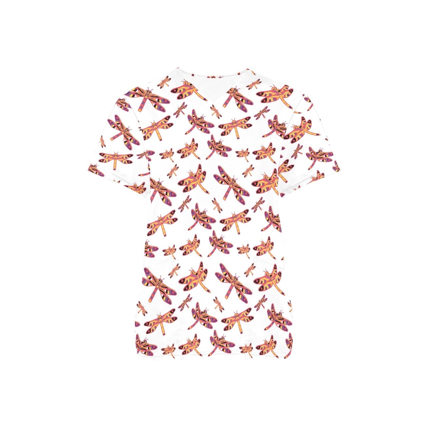 Gathering White All Over Print Scrub Top Scrub Top e-joyer 