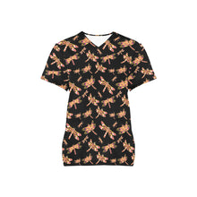 Load image into Gallery viewer, Gathering Yellow Black All Over Print Scrub Top Scrub Top e-joyer 
