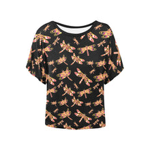 Load image into Gallery viewer, Gathering Yellow Black Women&#39;s Batwing-Sleeved Blouse T shirt (Model T44) Women&#39;s Batwing-Sleeved Blouse T shirt (T44) e-joyer 
