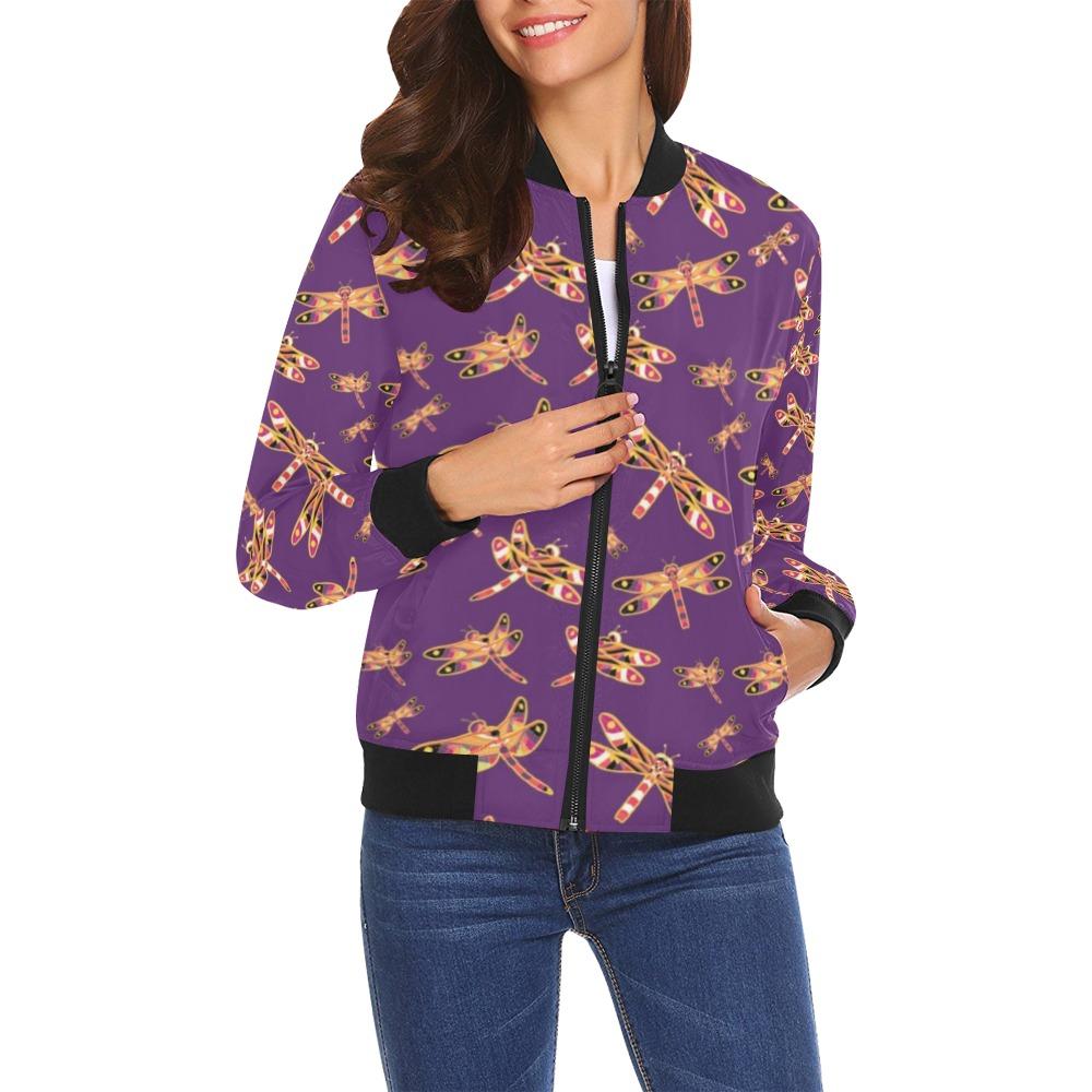 Gathering Yellow Purple All Over Print Bomber Jacket for Women (Model H19) Jacket e-joyer 