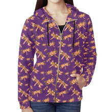 Load image into Gallery viewer, Gathering Yellow Purple All Over Print Full Zip Hoodie for Women (Model H14) All Over Print Full Zip Hoodie for Women (H14) e-joyer 
