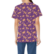 Load image into Gallery viewer, Gathering Yellow Purple All Over Print Scrub Top Scrub Top e-joyer 
