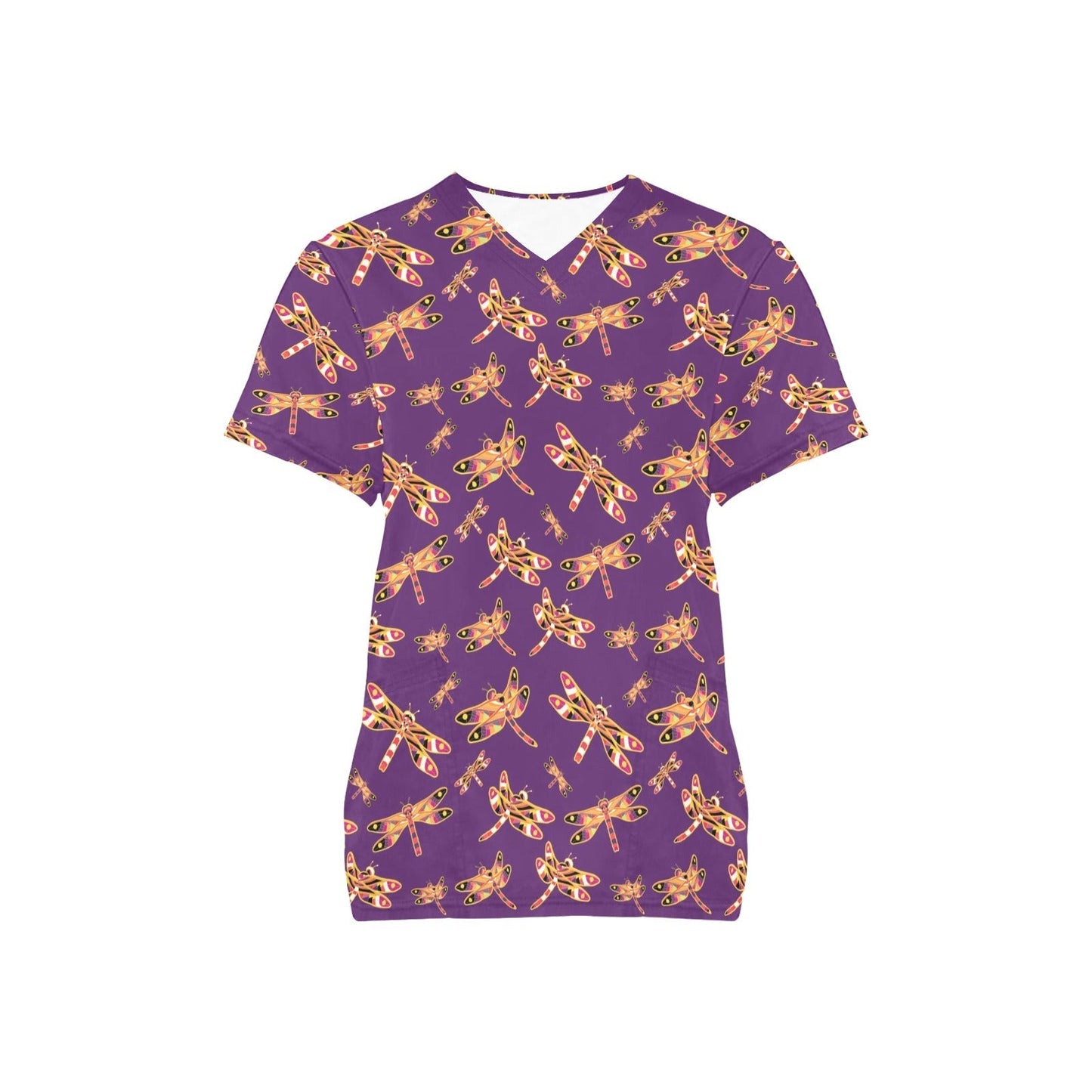 Gathering Yellow Purple All Over Print Scrub Top Scrub Top e-joyer 