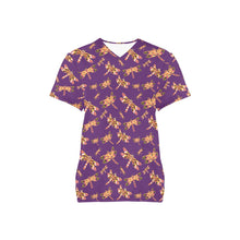 Load image into Gallery viewer, Gathering Yellow Purple All Over Print Scrub Top Scrub Top e-joyer 
