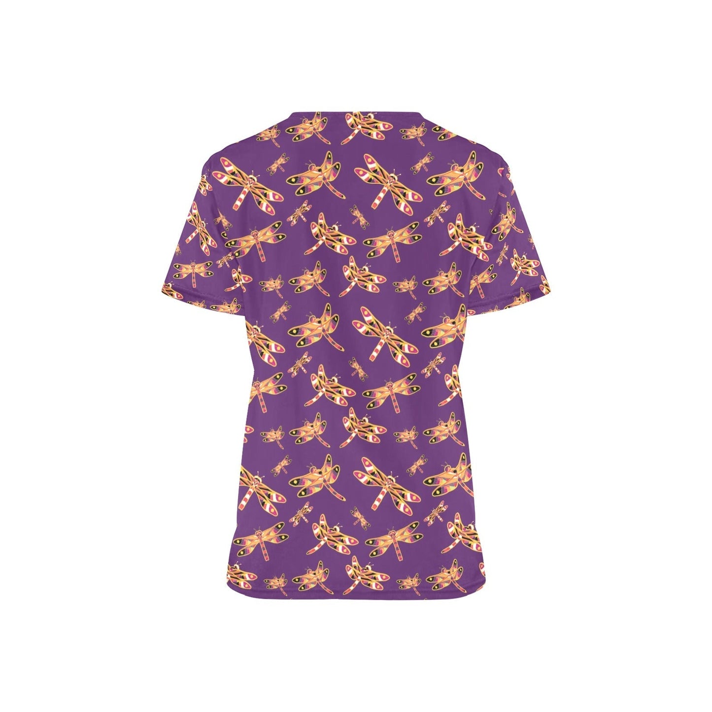 Gathering Yellow Purple All Over Print Scrub Top Scrub Top e-joyer 