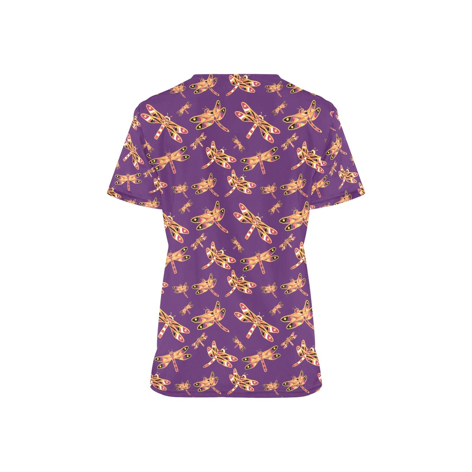 Gathering Yellow Purple All Over Print Scrub Top Scrub Top e-joyer 