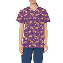 Load image into Gallery viewer, Gathering Yellow Purple All Over Print Scrub Top Scrub Top e-joyer 
